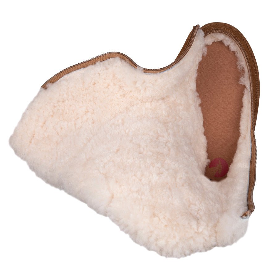 Open view of Kids Chestnut BILLY Cozy Quilt Lux Boot showing warm plush lining, ideal for orthotics, wide feet, and easy accessibility.