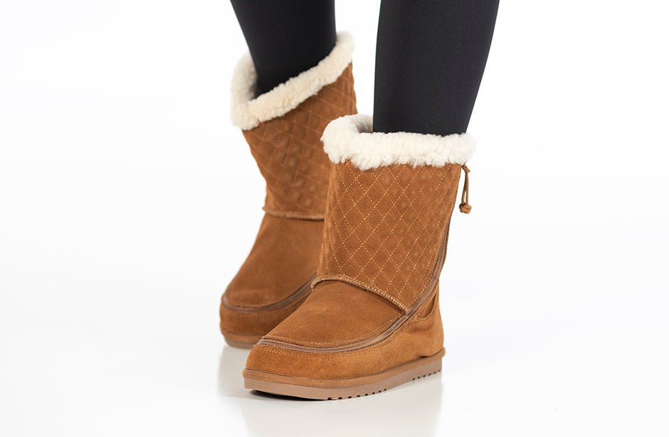 Kids Chestnut BILLY Cozy Quilt Lux Boots with quilted details, ideal for wide feet, diabetics, bunions, and wheelchair users.