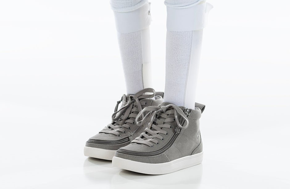 Dark Grey BILLY Classic D|R High Tops, ideal shoes for diabetes, plantar fasciitis, bunions, wide feet, orthotics, and wheelchair use.