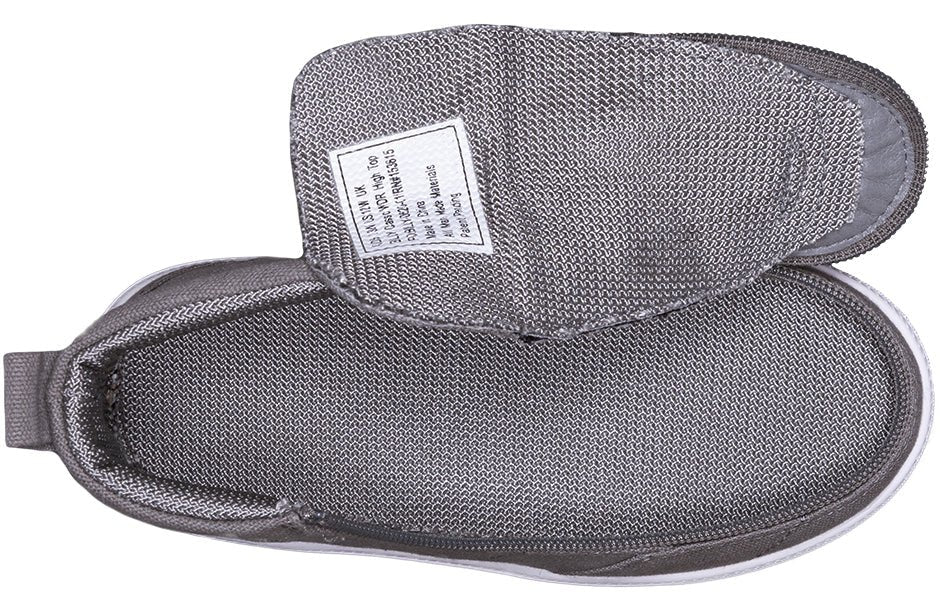 Dark Grey BILLY Classic D|R High Top shoe, designed for diabetes, plantar fasciitis, bunions, and orthotics, shown open for accessibility.