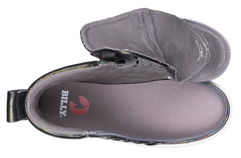 Top view of Graphite Rainbow BILLY Classic Quilt High Tops showing accessible design, ideal shoes for orthotics, diabetes, and wide feet.
