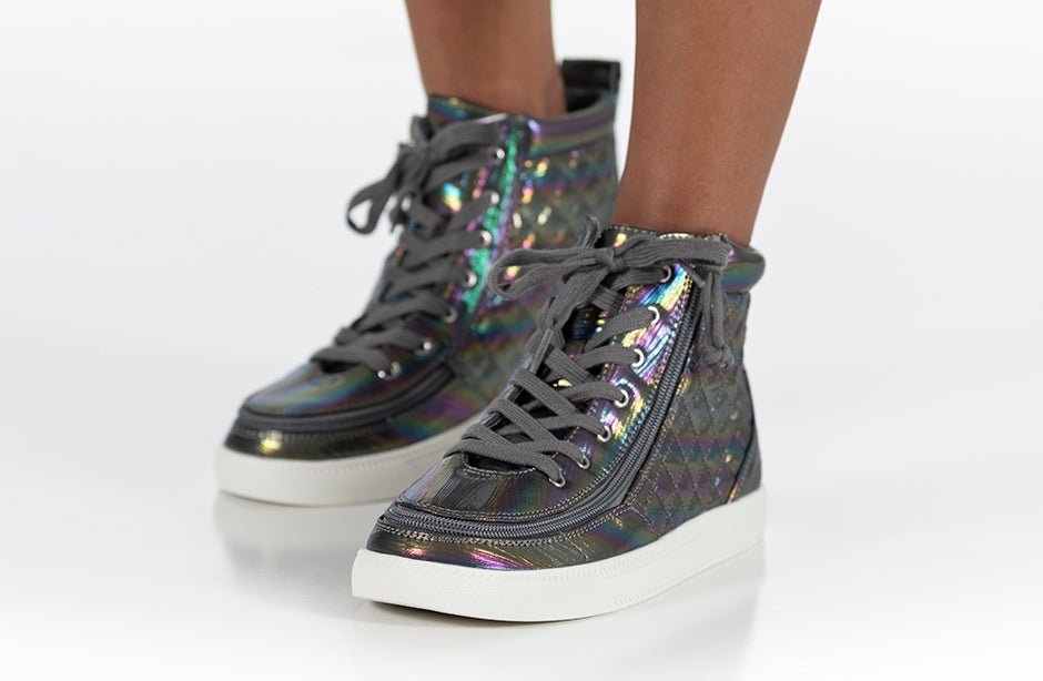 Graphite Rainbow BILLY Classic Quilt High Tops for kids, shoes for diabetes, plantar fasciitis, bunions, and orthotics.