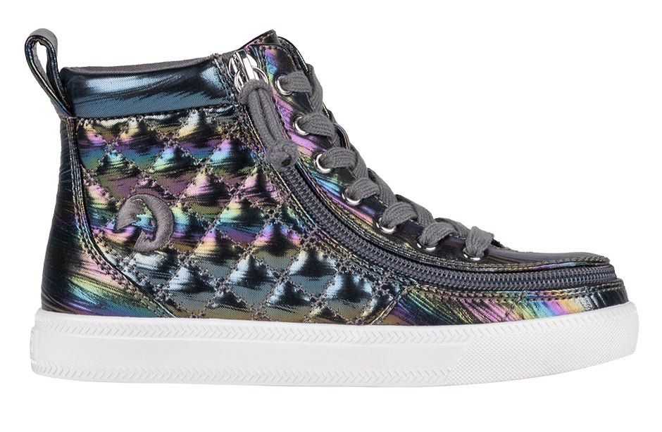 Graphite Rainbow BILLY Classic Quilt High Tops, kids' shoes for diabetes, plantar fasciitis, bunions, wide feet, orthotics, wheelchair use.