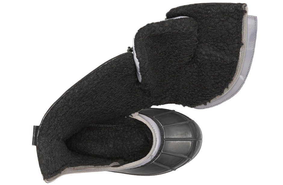 Top view of open Grey BILLY Ice Winter Boots showing insulated interior, ideal for shoes for diabetes, plantar fasciitis, and wide feet.
