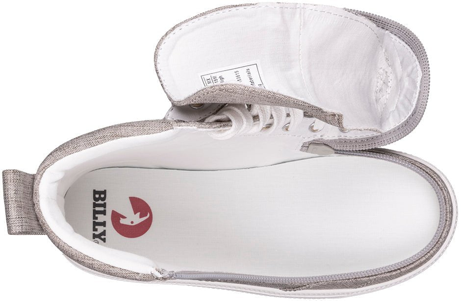 Top view of Grey Jersey BILLY Classic Lace Highs, showcasing the lightweight canvas interior and adjustable laces, ideal for orthotics.