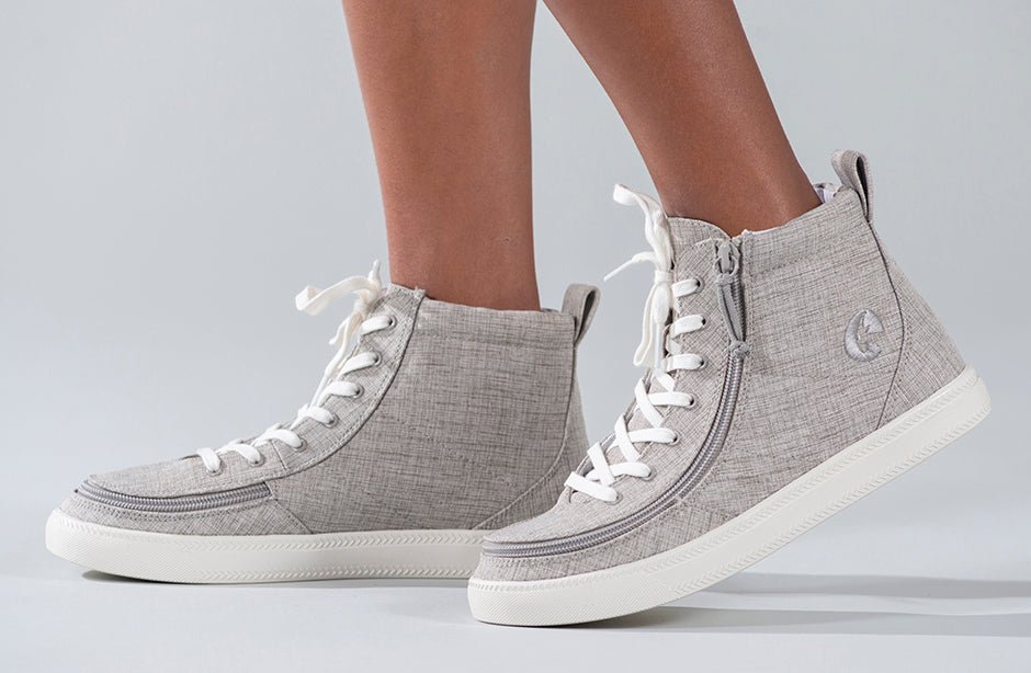 Grey Jersey BILLY Classic Lace Highs shoes for diabetes, plantar fasciitis, and wheelchair use, with adjustable laces and rubber outsole.