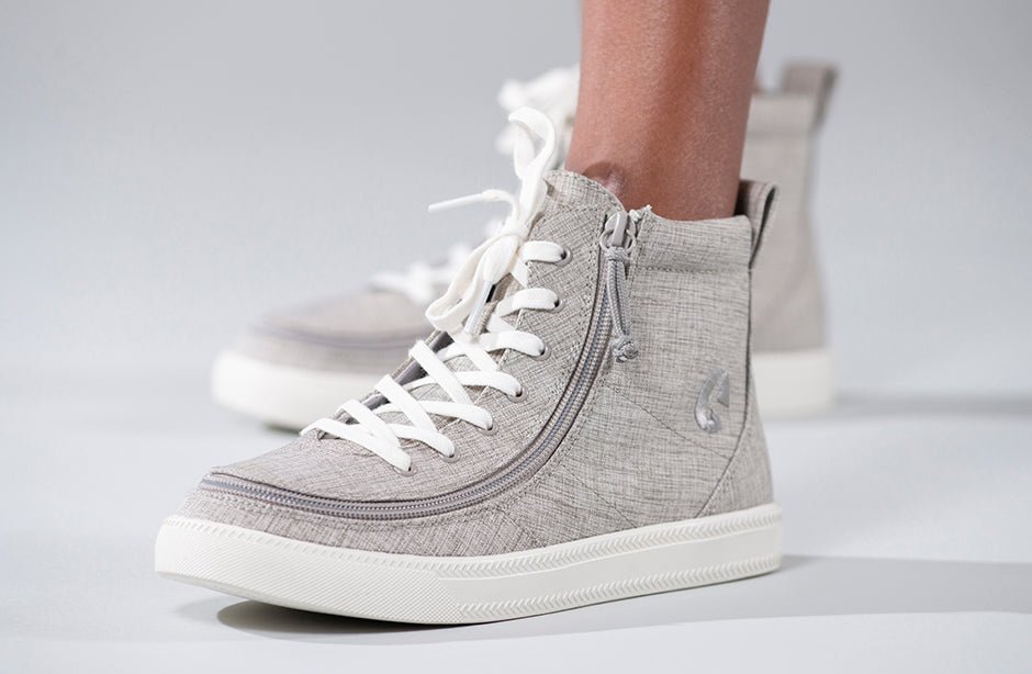 Grey Jersey BILLY Classic Lace Highs, canvas upper, rubber outsole, ideal shoes for diabetes, plantar fasciitis, and wide feet support.