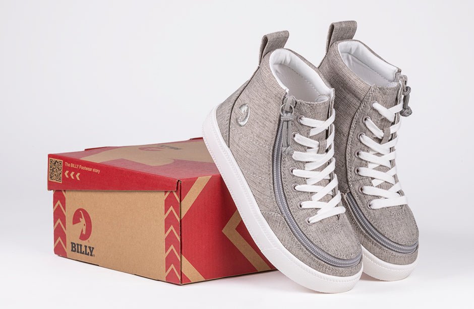 Grey Jersey BILLY Classic Lace Highs - Shoes for wide feet, diabetes, plantar fasciitis, bunions; suitable for orthotics and wheelchair use.