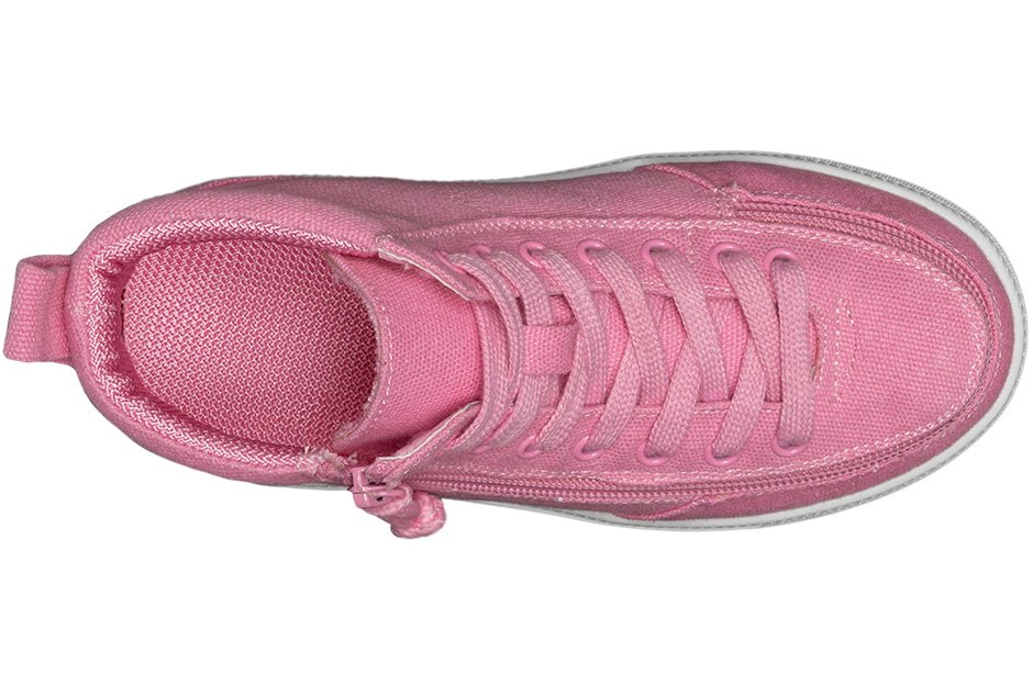 Top view of pink BILLY Classic D|R High Tops, durable shoes for diabetes, plantar fasciitis, bunions, and wide feet.