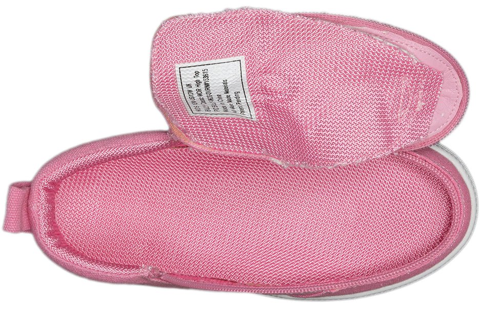Pink BILLY Classic D|R High Tops with open zipper, perfect shoes for diabetes, plantar fasciitis, bunions, wide feet, and orthotics.