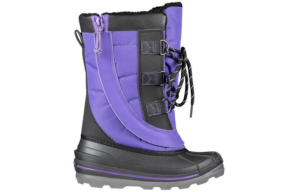 Purple BILLY Ice Winter Boots for diabetic, plantar fasciitis, bunions, wide feet, and orthotics wear. Easy access design.