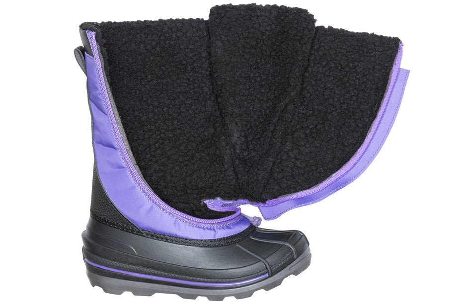 Purple BILLY Ice Winter Boots with easy access design for diabetic, plantar fasciitis, bunions, wide, extra wide, wheelchair, orthotic use.