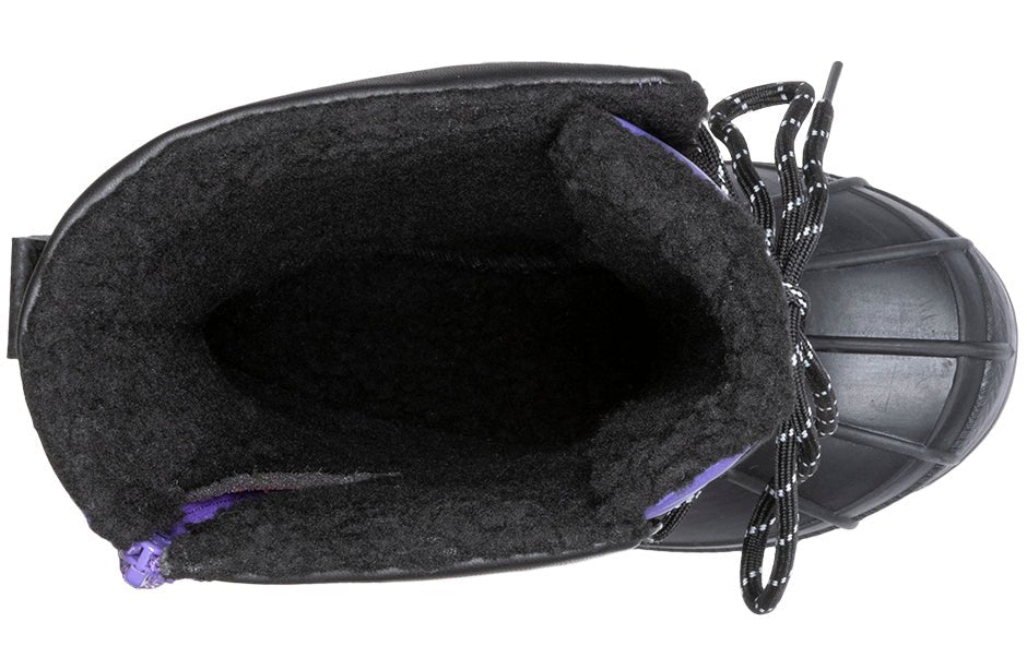 Top view of Purple BILLY Ice Winter Boot showcasing insulated interior, ideal for wide feet, diabetes, plantar fasciitis, orthotics.