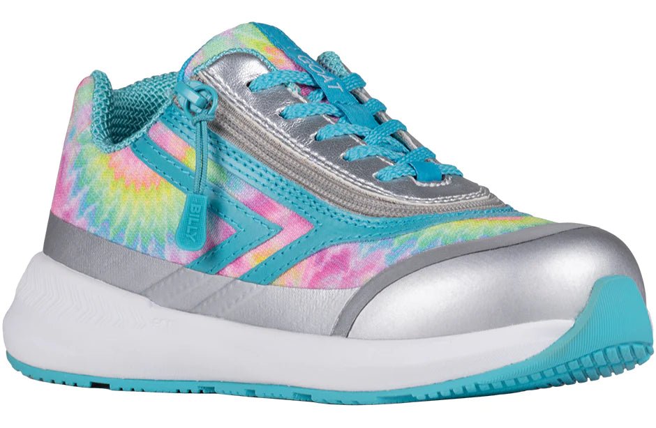Rainbow Tie Dye BILLY Goat AFO-Friendly Shoes for diabetes, plantar fasciitis, bunions, wide feet, orthotics, wheelchair use.