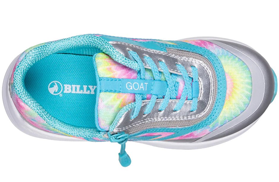 Rainbow Tie Dye BILLY Goat AFO-Friendly Shoes, ideal for diabetes, plantar fasciitis, bunions, wide feet, and orthotics wear.