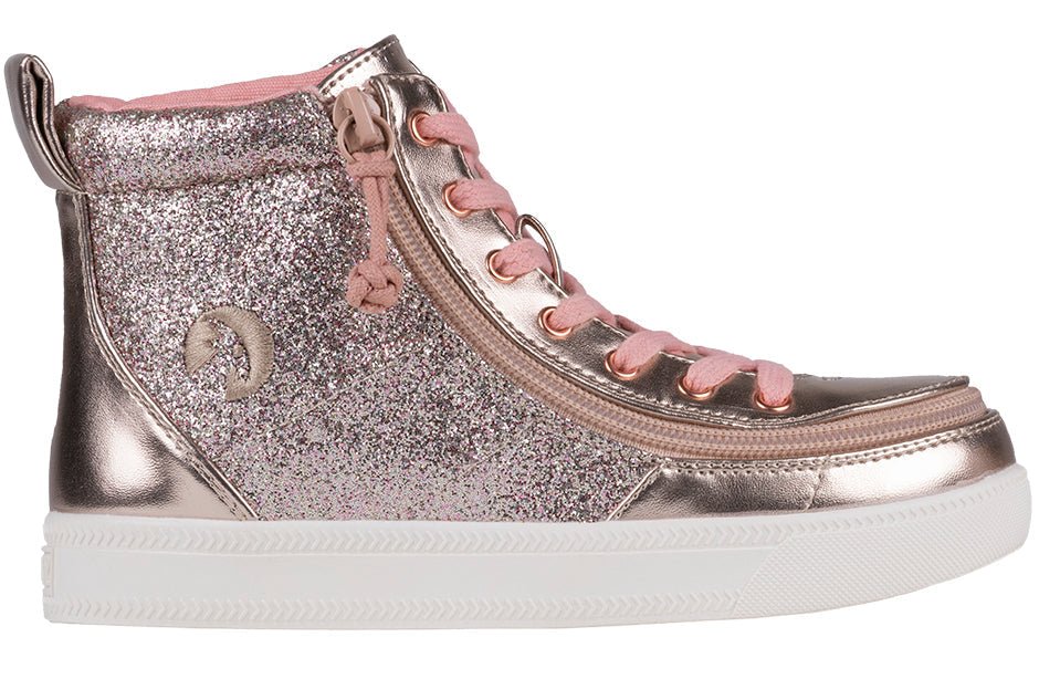 Rose Gold V2 Unicorn BILLY High Tops with wraparound zipper, supportive shoes for diabetes, plantar fasciitis, and orthotics.