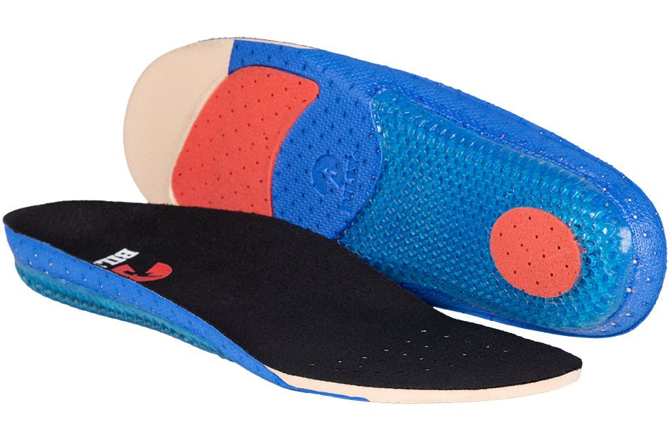 Orthopedic insoles for plantar fasciitis, suitable for wide feet and orthotics, featuring comfort cushioning and durable design.