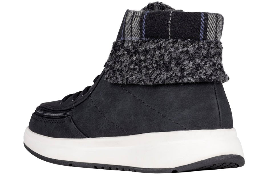 Women's Black BILLY Comfort Cuffs with flannel, faux suede, ideal for diabetes, plantar fasciitis, bunions, wide feet, orthotics.