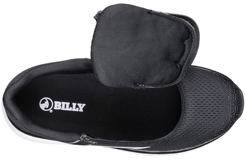 Women's BILLY Sport Inclusion Black/White sneakers with padded collar and zipper, ideal for plantar fasciitis and wide feet.