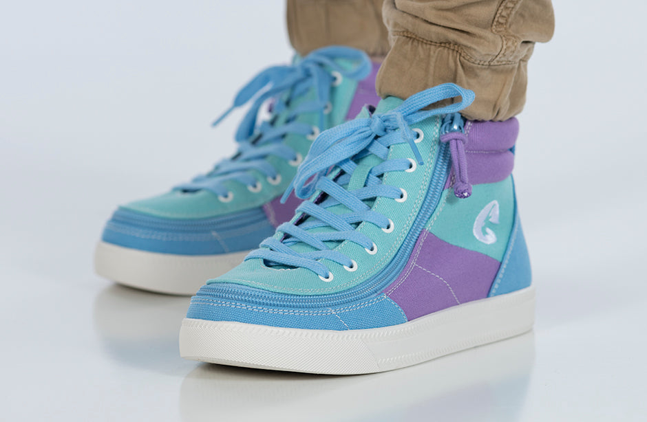 Moon BILLY Street High Tops in blue and purple, suitable for diabetes, plantar fasciitis, bunions, and wheelchair use.