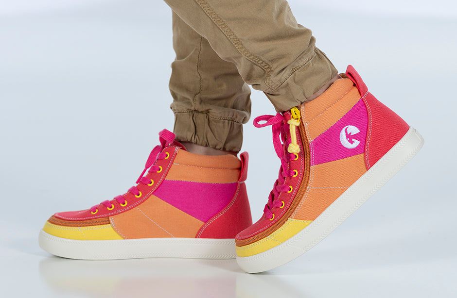 Colorful Sunset BILLY Street High Tops with zipper, ideal shoes for diabetes, plantar fasciitis, wide feet, and orthotic use.