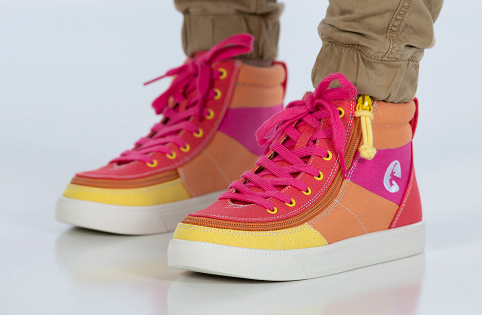 Sunset BILLY Street High Tops with vibrant colorblock design, suitable for diabetic, plantar fasciitis, and orthotic needs.