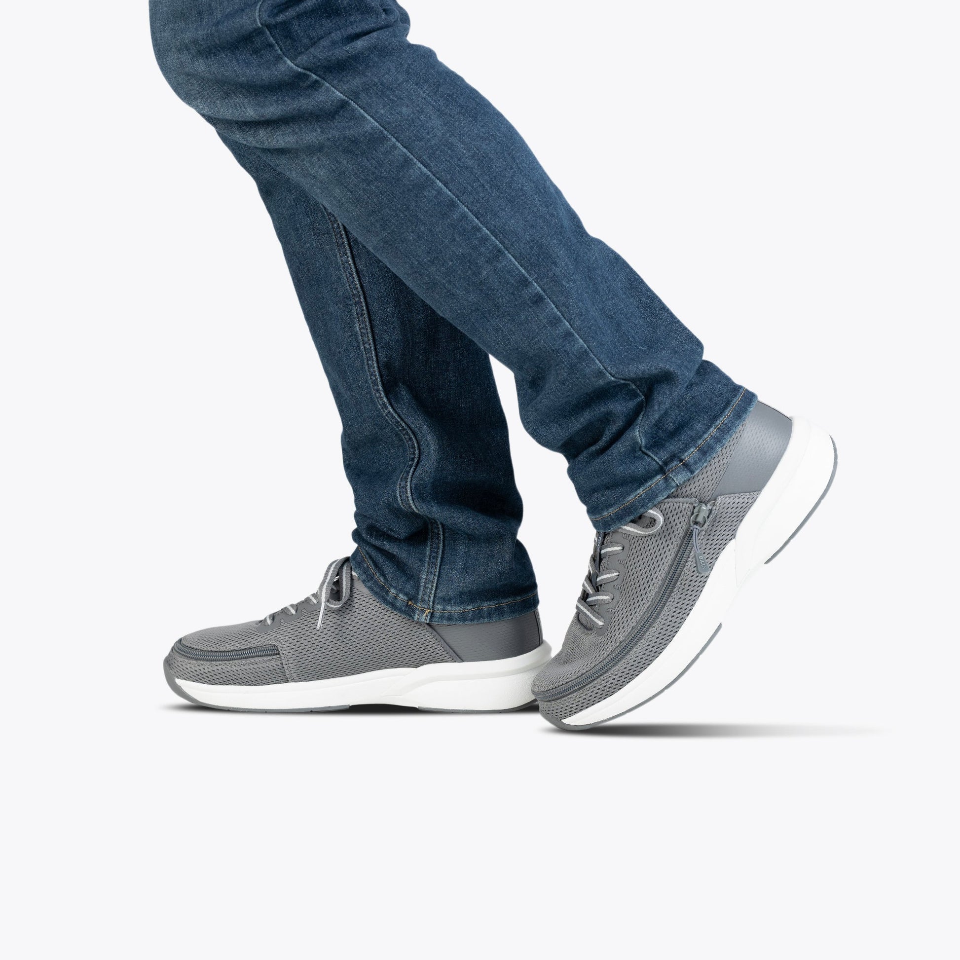 Person wearing Men's Charcoal BILLY Limitless shoes, ideal for diabetes, plantar fasciitis, bunions, and wide feet support.