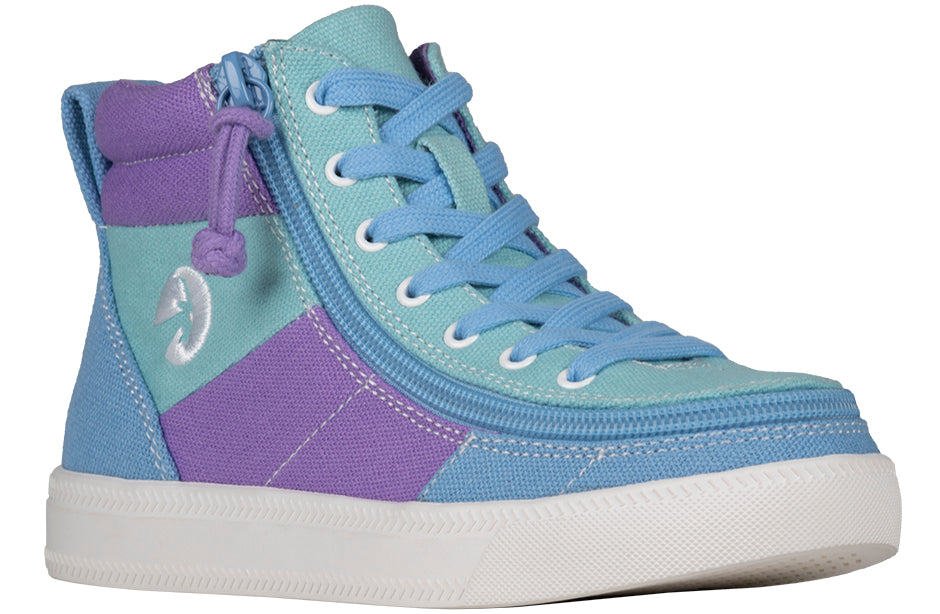 Moon BILLY Street High Tops in blue and purple, ideal for diabetes, plantar fasciitis, bunions, wide feet, wheelchair use, and orthotics.