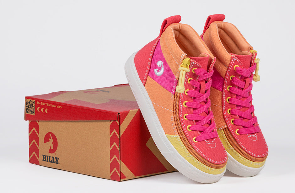 Sunset BILLY Street High Tops in vibrant colorblock design, perfect shoes for diabetes, plantar fasciitis, bunions, wide feet, and wheelchairs.