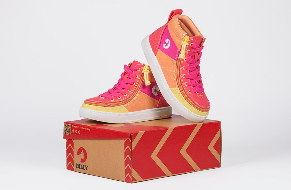 Colorful Sunset BILLY Street High Tops for wide feet, diabetes, plantar fasciitis, bunions, orthotics, and wheelchair use.