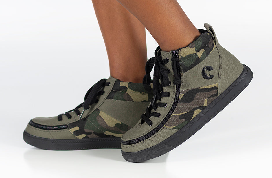 Olive Camo BILLY Street High Tops, shoes for diabetes, plantar fasciitis, bunions, wide feet, wheelchair use, and orthotics.