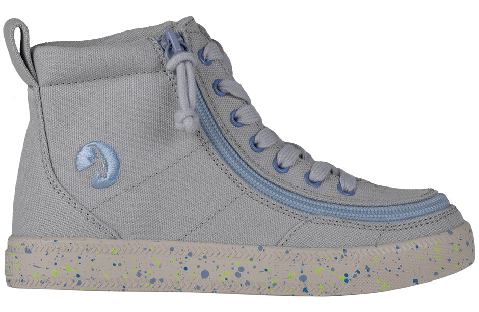 Grey/Blue Speckle BILLY Classic Lace High Tops with full wrap zipper for easy access, ideal for orthotics and wide feet.