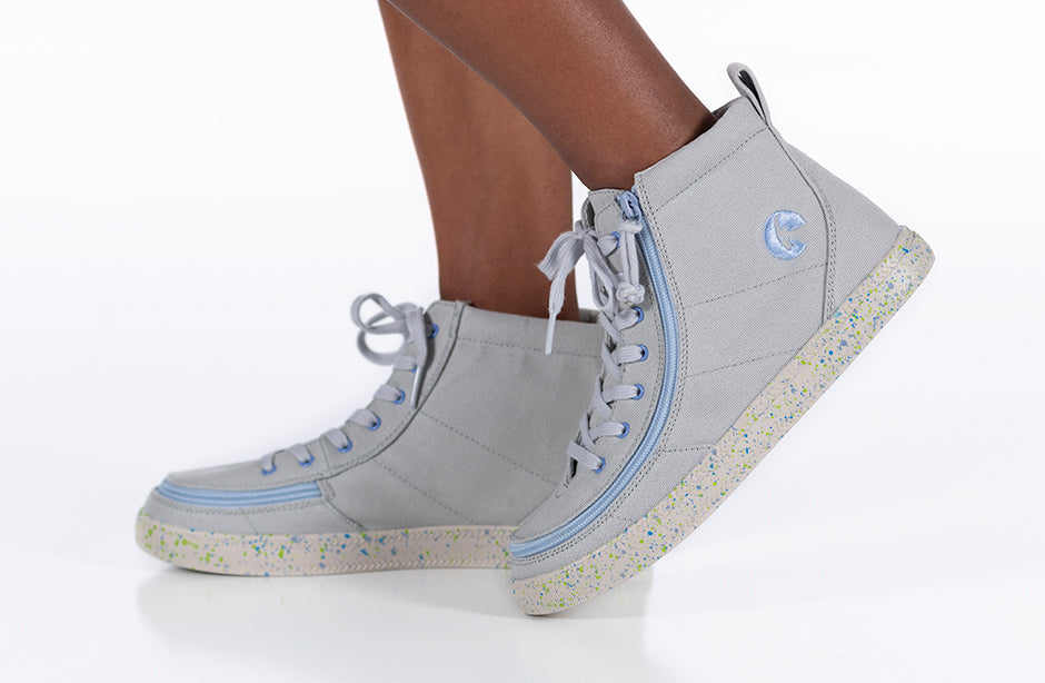 Grey/Blue Speckle BILLY Classic Lace High Tops with zipper, shoes for diabetes, plantar fasciitis, bunions, wide feet, wheelchair use.