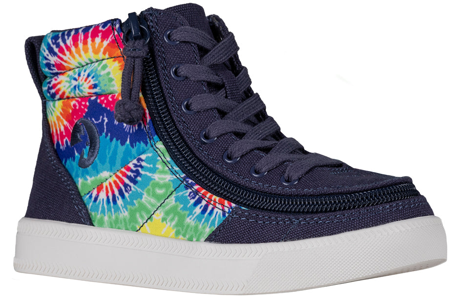 Navy Tie Dye BILLY Street High Tops with zipper, shoes for diabetes, plantar fasciitis, bunions, wide and extra wide feet.