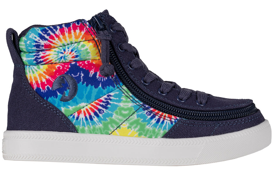 Navy Tie Dye BILLY Street High Tops with wraparound zipper, ideal shoes for diabetes, plantar fasciitis, bunions, and orthotics.
