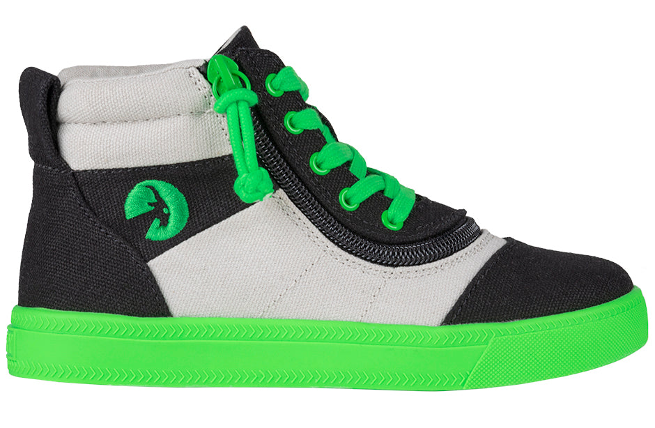 Black/Green BILLY Street High Tops, stylish shoes for diabetes, plantar fasciitis, bunions, and orthotics; kid-friendly footwear.