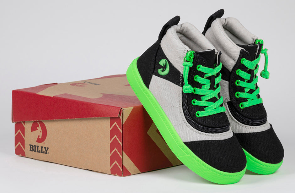Black/Green BILLY Street Short Wrap High Tops with comfort features for shoes for diabetes, plantar fasciitis, and wide feet.