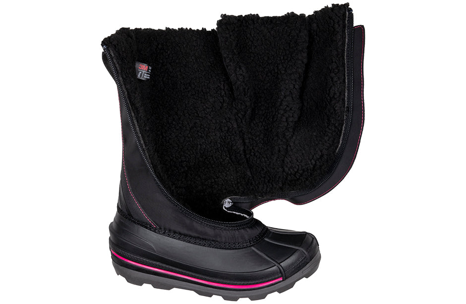 Black/Pink BILLY Ice II Winter Boots, insulated for warmth, easy access design; ideal for diabetes, plantar fasciitis, wide feet.