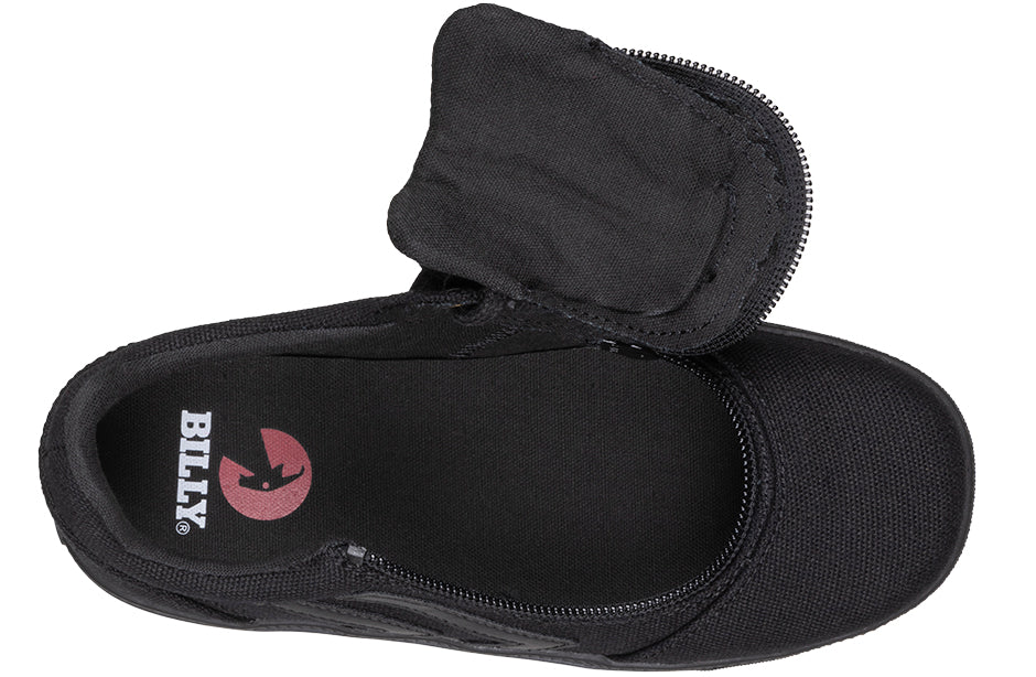 Top view of Black to the Floor BILLY CS 1.0 Sneaker Low Top with zipper open, ideal for diabetic or orthopedic foot care needs.