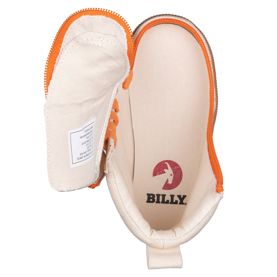 Toddler Love and Peace BILLY Classic Lace Highs, zipper shoes, like velcro, that are adaptive, accessible, inclusive and use universal design to accommodate an afo. BILLY Footwear comes in  medium and wide width, M, D and EEE, are comfortable, and come in toddler, kids, mens, and womens sizing.