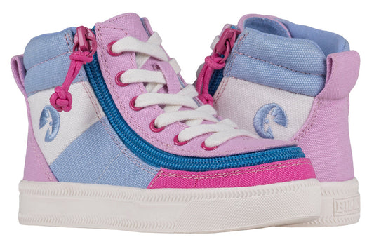 Toddler Pink Colorblock BILLY Street High Tops with zipper, diabetic-friendly, suitable for plantar fasciitis and wide feet.