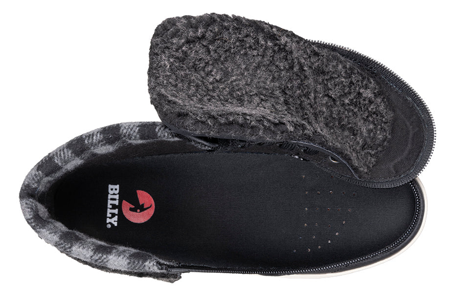 Women's Black/Charcoal BILLY Cuffs with fur collar, perfect for shoes for diabetes, plantar fasciitis, bunions, wide feet, and orthotics.