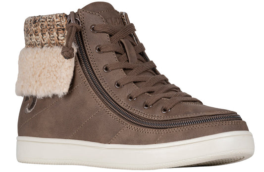 Women's Tobacco BILLY Cuffs high-top shoes with fur collar, designed for comfort and support, ideal for diabetes, plantar fasciitis, and orthotics