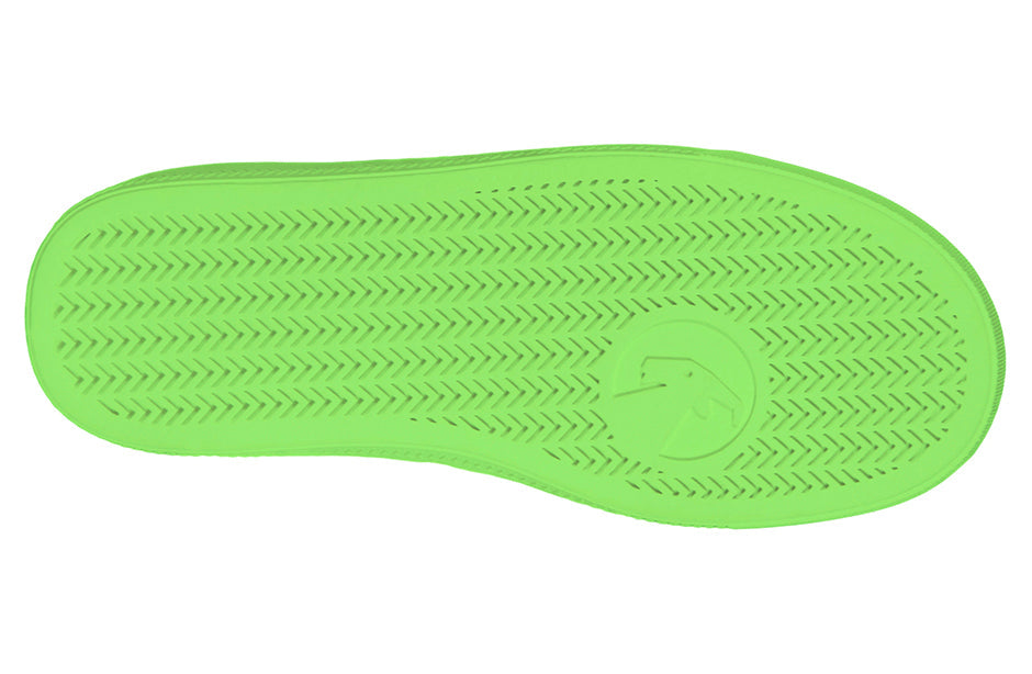 Green rubber sole of BILLY Street Short Wrap High Tops, designed for comfort and support. Suitable for diabetes, plantar fasciitis, and orthotics.
