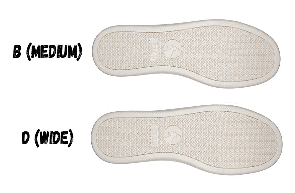 Comparison of B (Medium) and D (Wide) shoe insoles for extra comfort and support in shoes for diabetics, plantar fasciitis, bunions.