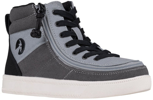Grey Colorblock BILLY Street High Tops with wraparound zipper for comfort; ideal for diabetes, plantar fasciitis, bunions, wide feet.