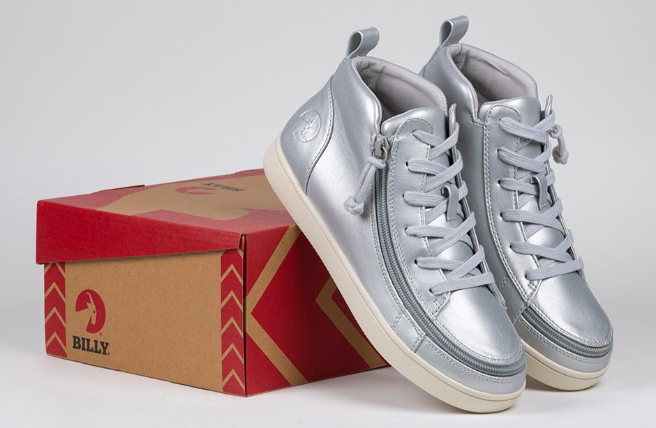Women's Silver Grey Metallic BILLY Sneaker Lace Mid Tops - BILLY Footwear® Canada